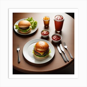 Hamburgers On A Table Art Print