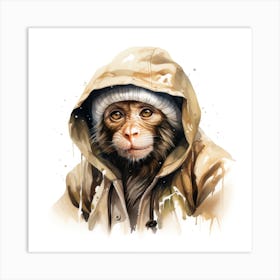 Watercolour Cartoon Capuchin Monkey In A Hoodie 2 Art Print