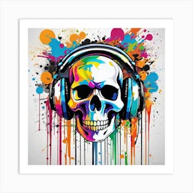 Skull With Headphones 51 Art Print