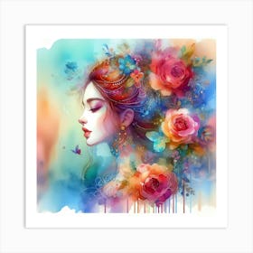 Girl With Flowers 21 Art Print