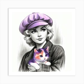 Girl With A Kitten Art Print