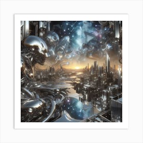 Inspired by Hajime Sorayama, Futuristic Dreamscapes in Chrome 3 Art Print