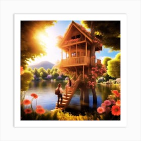 Tree House In The Forest Art Print