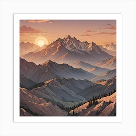 Sunset Mountain Range Art Print