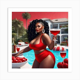 Woman In Red Bikini Art Print