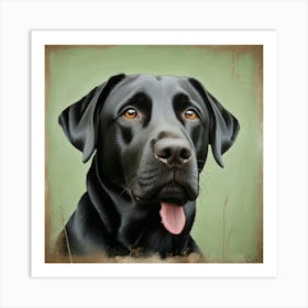 Lifelike Vision Black Labrador Dog Sage Green Art 1 Art Print