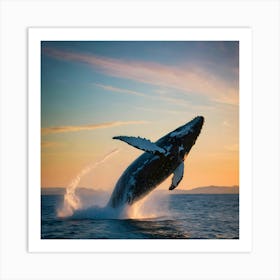 Humpback Whale Jumping Out Of The Water 6 Art Print