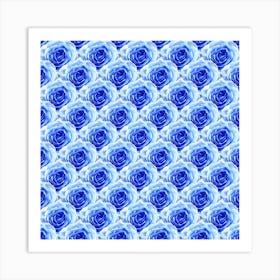 Tea Rose - Blue - Floral Pattern - Petal Elegance Art Deco Art Print