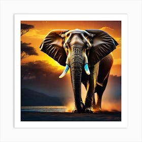 Elephant At Sunset 1 Art Print