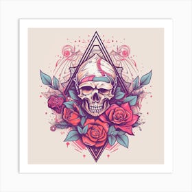 Skull With Roses 2 Art Print