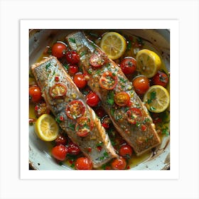 Salmon With Tomatoes And Lemons Art Print