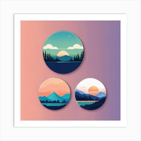 4 Badges Lo Fi Landscape With Minimalist Design (5) Art Print