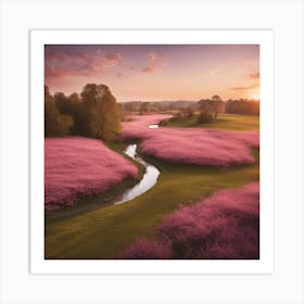 Pink Fields At Sunset Art Print