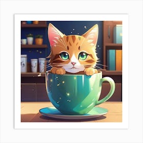 cute Cat In A Cup Art Print