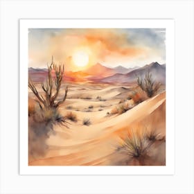 Watercolor Desert Landscape Art Print