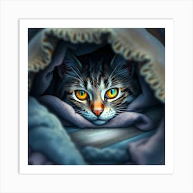 Cat Peeking Out Of The Blanket Art Print