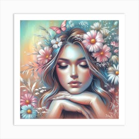 Girl With Flowers 18 Art Print