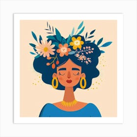 Woman With Flowers On Her Head 6 Art Print