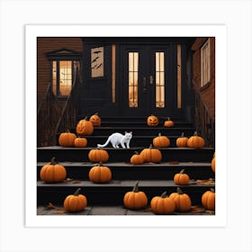 Halloween Pumpkins On The Steps 1 Art Print