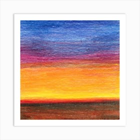 Drawn Sunset sunrise drawing colored pencil square orange yellow blue brown landscape abstract  Art Print