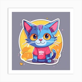 Blue Cat Sticker Art Print