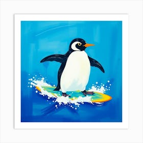 Penguin Surfboard Art Print