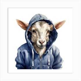 Watercolour Cartoon Goat In A Hoodie Art Print