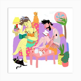 Heat Wave Couple On The Couch Square Art Print