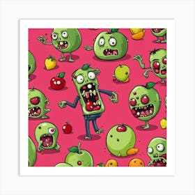 Zombies On A Pink Background Art Print