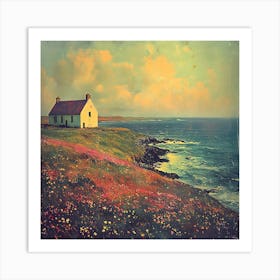 Seaside Cottage Bliss – Vintage Coastal Landscape Art Art Print