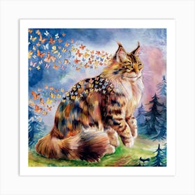 Coon Cat With Butterflies Art Print