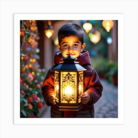 Boy Holding A Lantern Art Print