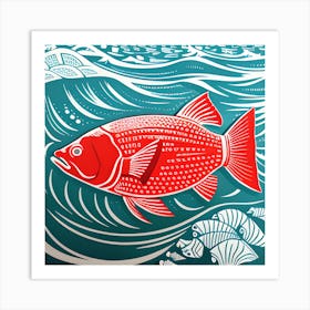 Red Snapper Linocut Art Print