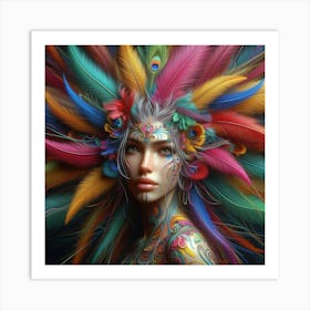 Colorful Woman With Feathers 2 Art Print