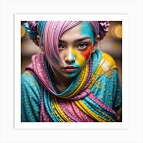 Portrait Of A Girl With Colorful Makeup Art Print