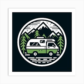 Camper Van In The Mountains Art Print