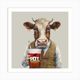 Watercolour Pot Mooodle Cow Beef Art Print