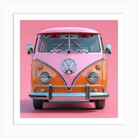 Vw Bus On Pink Background Art Print