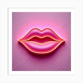 Neon Lips On A Pink Background 1 Art Print