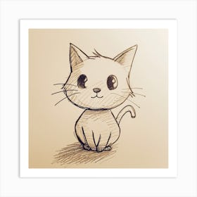 Cute Cat Drawing Art Print