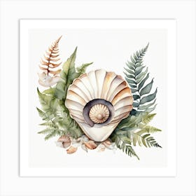 Ancient sea shell and fern 4 Art Print