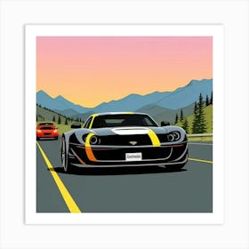 Sleek Automotive Close-Up with Racing Flair Two Sports Cars On The Road Art Print