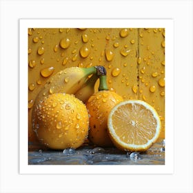 Water Drops On Bananas And Lemons Art Print