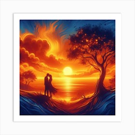 Couple Kissing At Sunset 1 Art Print