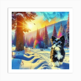 Dog In The Snow 4 Art Print