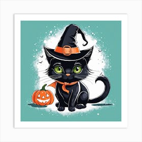 Cute Cat Halloween Pumpkin (31) Art Print