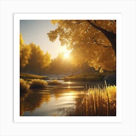 Sunset Over A River 1 Art Print