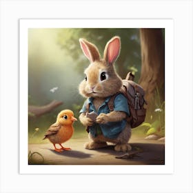 Rabbit And Chick Art Print