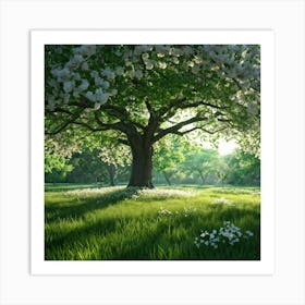 An Awe Inspiring Tree Gleaming With Spring Blossoms Standing Tall Amidst The Tranquility Of A Seren (3) Art Print