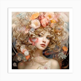 Girl With Flowers In Her Hair Art Print